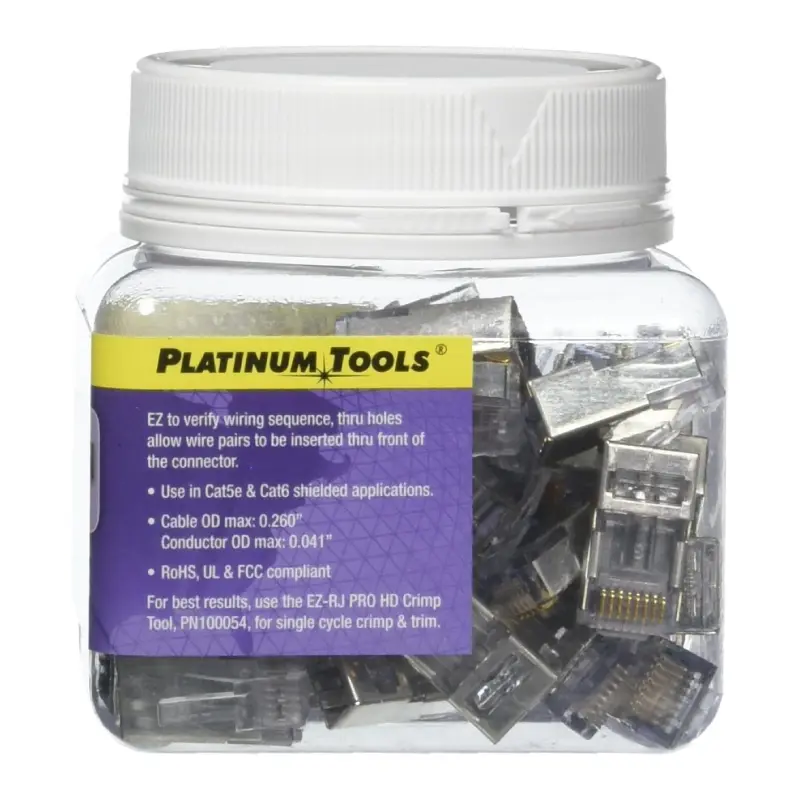 202020J.1 Platinum Tools 202020J EZ-RJ45 STP Cat5e/6 Connector Int. Ground, Pack of 50 - Image 2