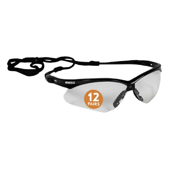 Kleenguard 25679 V30 Nemesis Safety Glasses, Anti-Fog Coating, Clear Lenses with Black Frame  - 12 Pairs - Image 2