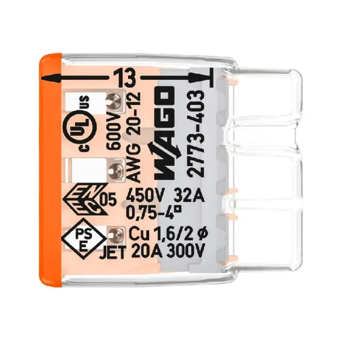 WAGO 2773-403 Compact Pushwire Connector - 2773 Series 12 AWG Push Connector - Image 2