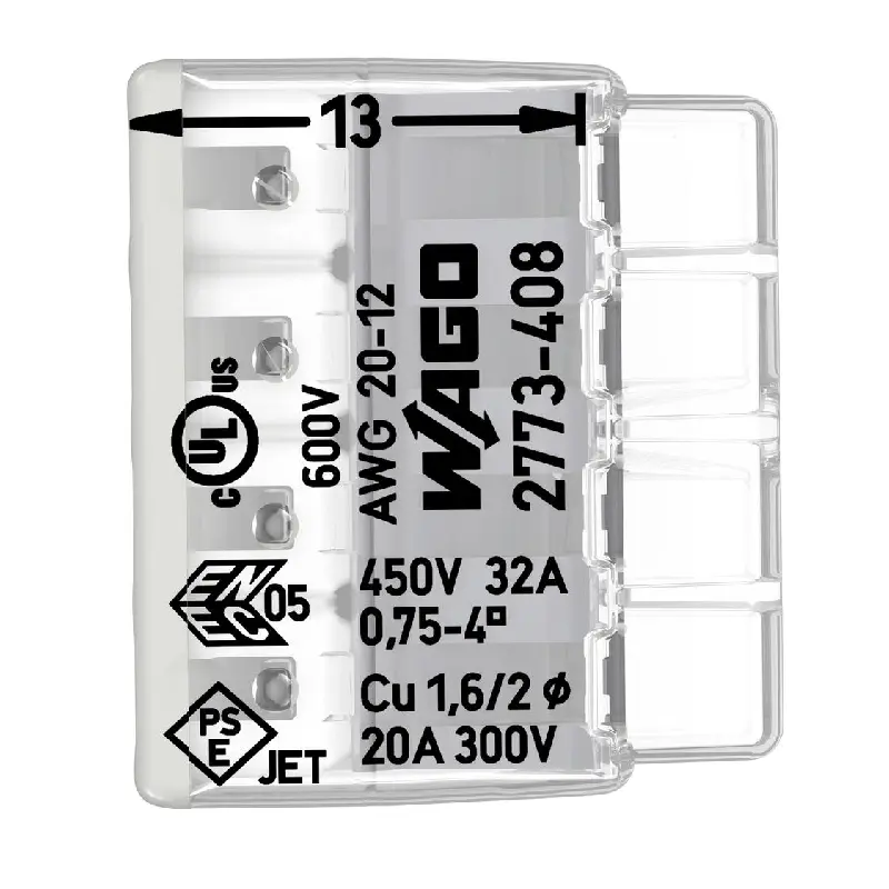 2773-408 WAGO 2773-408 Compact Pushwire Connector - 2773 Series 12 AWG Push Connector - Image 2