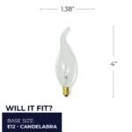 Bulbrite 414025 CA11 Clear Incandescent Teardrop Light Bulb, 25W, 2700K, E12 Candelabra Base - Image 3