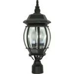 Satco 60-899 Central Park - 3 Light 21" Post Lantern with Clear Beveled Glass - Textured Black Finish