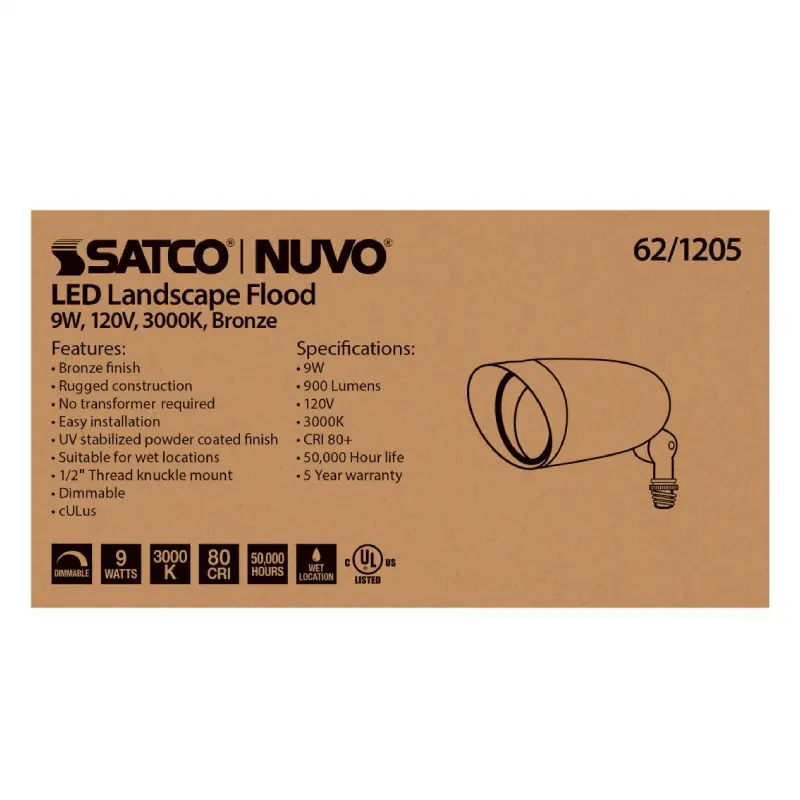 62-1205 Satco 62-1205 LED Landscape Flood 9W - 3000K - Bronze Finish - 120V - Image 1