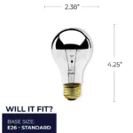 Bulbrite 712160 A19 Half Mirror Incandescent Light Bulb, 60W, Warm White, E26 Medium Base - Image 3