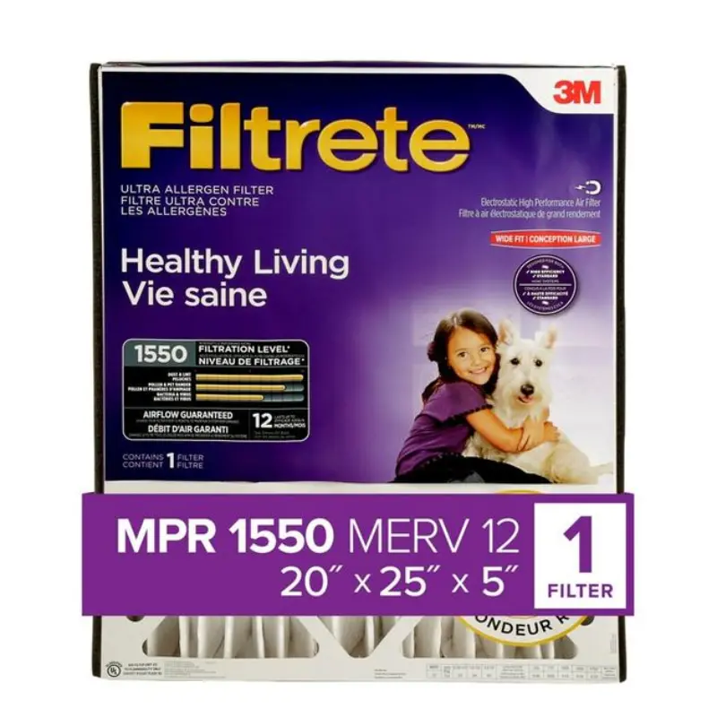 DPWUR03DC.webp 3M DPWUR03DC-4C Filtrete 1550 MPR Healthy Living Ultra Allergen Reduction Pleated Air Filter, 20x25x5 - Image 1