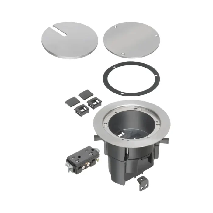 Arlington FLBR5420NLGC TWO low Voltage Openings with Built-in divider In Box Floor Box Kit With Grounding Clip, Nickel - Image 1