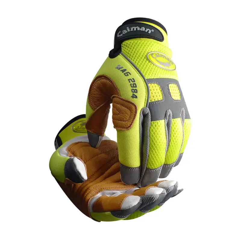 GP2984 PIP Caiman 2984 Goat Grain Hi-Vis Mechanics Gloves - Size 8 - M - Pair - Image 1