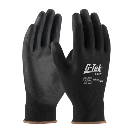PIP Safety G-Tek 33-B125 Seamless Knit Nylon Blend Glove with Polyurethane Coated Flat Grip, Black - Size 10 - XL - 12 Pairs