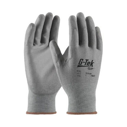 PIP Safety G-Tek 33-G125 Seamless Knit Nylon Blend Glove with Polyurethane Coated Flat Grip, Gray - Size 9 - L - 12 Pairs