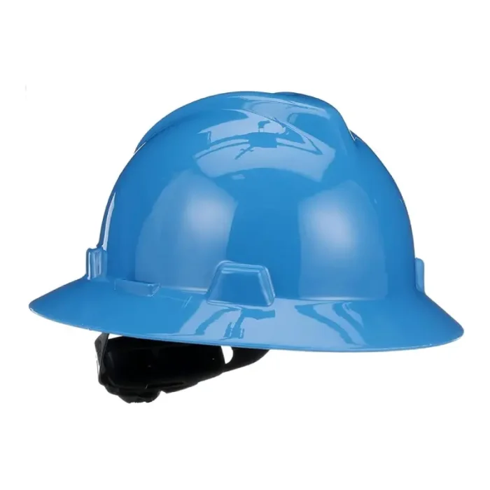 MSA 475368 V-Gard Slotted Full-Brim Hat, Blue,, w/Fas-Trac III Suspension - Image 1