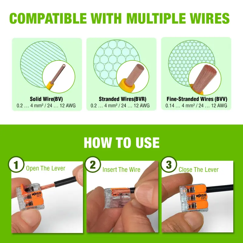 NA221-H2U-3 WAGO 221 Series 75pc Compact Splicing Wire Connectors Assortment - Image 4