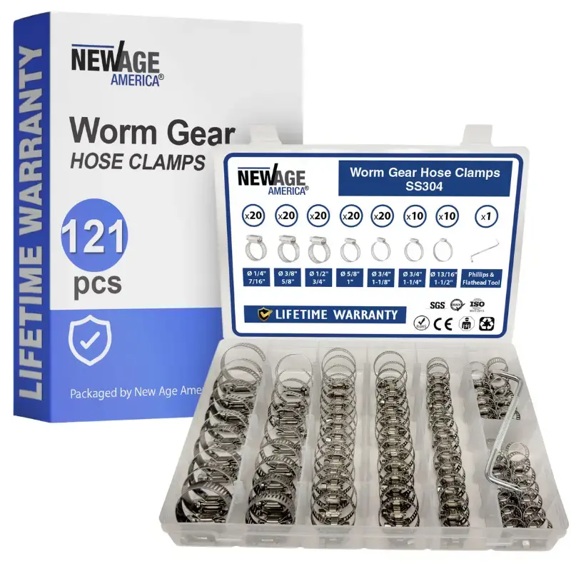 NAAHC-121 New Age America 121 PCS Hose Clamps - 1/4" to 1-1/2" (6-38mm) - Image 1