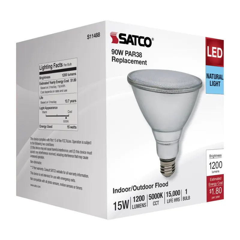 S11488 Satco S11488 - 15 Watt PAR38 LED; 5000K; Medium Base; 120-277 Volt; 90 CRI - Image 1