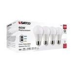 Satco S11775 9W 3-CCT Selectable LED A19 Lamp, E26 Base - 4 Pack