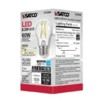 Satco S12406 - 8.2 Watt LED A15; Clear; Medium Base; 3000K; 90 CRI; 120 Volt