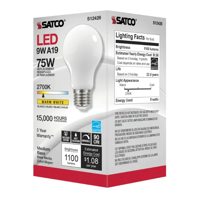 S12426 Satco S12426 - 11 Watt LED A19; Soft White; Medium Base; 2700K; 90 CRI; 120 Volt - Image 1