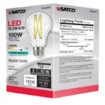 Satco S12431 - 12.5 Watt LED A19; Clear; Medium Base; 4000K; 90 CRI; 120 Volt