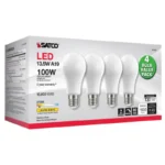 Satco S12440 13.5 Watt A19 LED; 100 Watt Replacement; Soft White; Medium base; 2700K; 120 Volt; 4-Pack