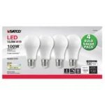Satco S12441 13.5 Watt A19 LED; 100 Watt Replacement; Soft White; Medium base; 3000K; 120 Volt; 4-Pack