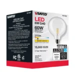 Satco S21252 - 6 Watt G40 LED; Clear; Medium base; 90 CRI; 2700K; 120 Volt