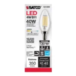 Satco S21266 4 Watt B11 LED; Clear; Candelabra base; 90 CRI; 3500K; 120 Volt