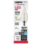 Satco S21297 - 4 Watt CA10 LED; Clear; Candelabra base; 90 CRI; 3000K; 120 Volt