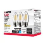 Satco S21368 - 4 Watt B11 LED; Clear; Medium base; 90 CRI; 2700K; 120 Volt; 3-Pack