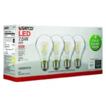 Satco S21713 - 7.5 Watt; A19 LED; Clear; 2700K; Medium base; 120 Volt; 4-Pack