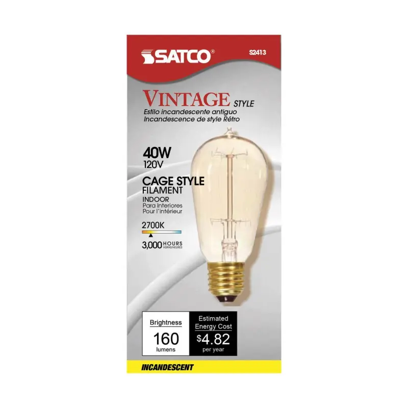 S2413 Satco S2413 40 Watt ST19 Incandescent; Clear; 3000 Average rated hours; 160 Lumens; Medium base; 120 Volt - Image 1