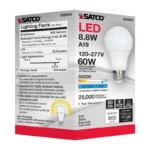 Satco S28920 8.8W; A19 LED; 5000K; Medium base; 220 deg. Beam Angle; 120-277V