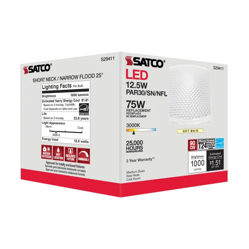 S29411 Satco S29411 - 12.5 Watt; PAR30SN LED; 3000K; 25 deg. Beam Angle; Medium base; 120 Volt - Image 1