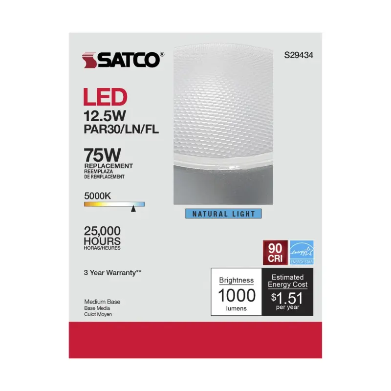 S29434.1 Satco S29434 - 12.5 Watt; PAR30LN LED; 5000K; 40 deg. Beam Angle; Medium base; 120 Volt - Image 2