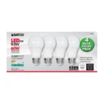 Satco S29558 9.5W LED A19 Lamp - 60W Equiv - 4000K Cool White - Frosted - E26 - 4-Pack