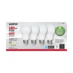 Satco S29589 9.5 Watt; A19 LED; Frosted; 3000K; Medium base; 220 deg. Beam Angle; 120 Volt; Non-Dimmable; 4-Pack
