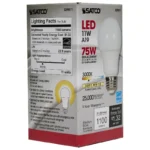 Satco S29811 11 Watt; A19 LED; 3000K; Medium base; 220 deg. Beam Angle; 120 Volt