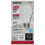Satco S29837 - 9.8 Watt; A19 LED; 3500K; Medium base; 220 deg. Beam Angle; 120 Volt