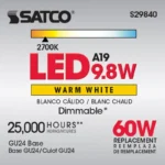 Satco S29840 9.8 Watt; A19 LED; 2700K; GU24 base; 220 deg. Beam Angle; 120 Volt - Image 4