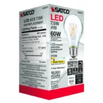 Satco S29879 - 8 Watt A19 LED; Clear; Medium base; 2700K; 800 Lumens; 120 Volt