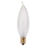 Satco S3278 25 Watt CA8 Incandescent; Frost; 1500 Average rated hours; 200 Lumens; Candelabra base; 120 Volt