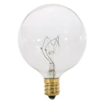 Satco S3821 - 15 Watt G16 1/2 Incandescent; Clear; 1500 Average rated hours; 114 Lumens; Candelabra base; 120 Volt