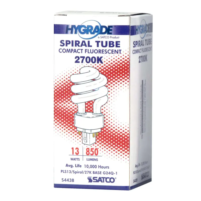 S4438 Satco S4438 - 13 Watt; pin-based Compact Fluorescent; 2700K; 82 CRI; G24Q-1 (4-Pin) base - Image 1