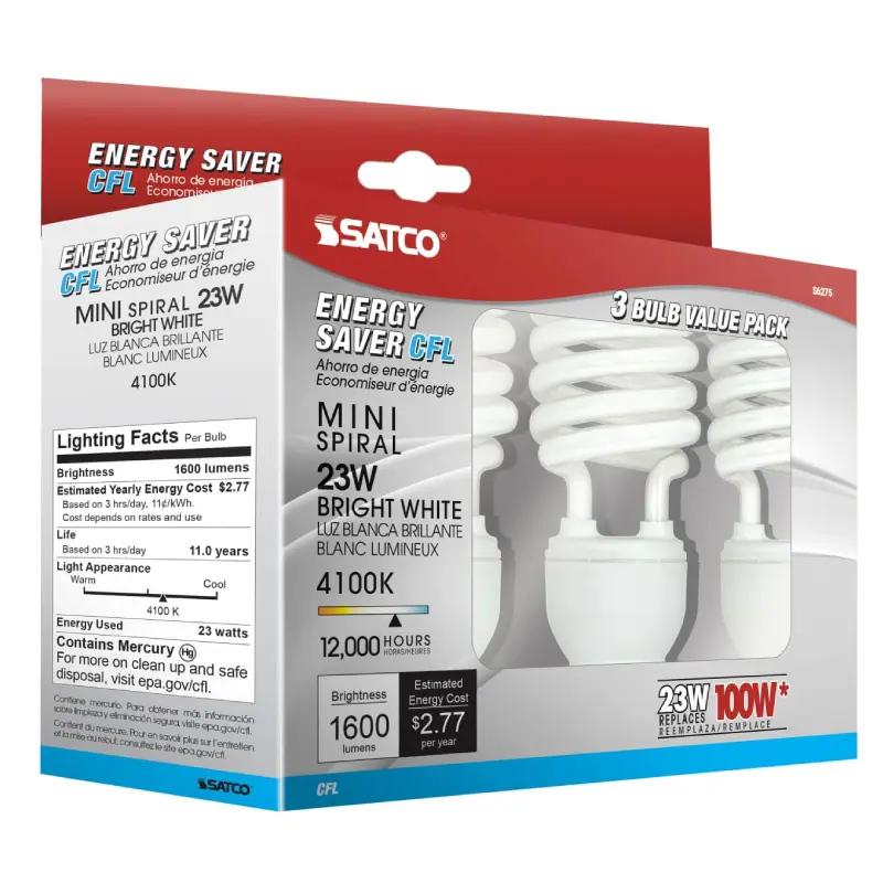 S6275.webp Satco S6275 23W LED A-Shape Lamp 4100K, E26 Base (3-Pack) - Image 1