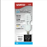 Satco S7365 - 13 Watt; Mini Spiral Compact Fluorescent; 4100K; 82 CRI; Candelabra base; 120 Volt
