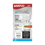 Satco S8203 13 Watt; Mini Spiral Compact Fluorescent; 2700K; 82 CRI; GU24 base; 120 Volt