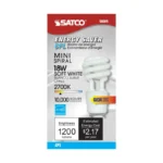Satco S8205 18 Watt; Mini Spiral Compact Fluorescent; 2700K; 82 CRI; GU24 base; 120 Volt