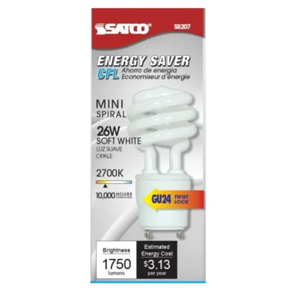 Satco S8207 26 Watt; Spiral Compact Fluorescent; 2700K; 82 CRI; GU24 base; 120 Volt