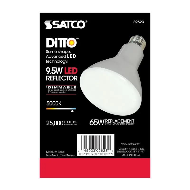 S9623 Satco S9623 9.5 Watt; BR30 LED; 105 deg. Beam Angle; 5000K; Medium base; 120 Volt; Dimmable - Image 1