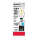 Satco S9961 - 5.5 Watt B11 LED; Clear; Candelabra base; 3000K; 500 Lumens; 120 Volt