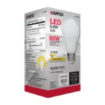 Satco S11406 9.8 Watt; A19 LED; 2700K; Medium base; 220 deg. Beam Angle;120 Volt