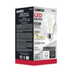 Satco S12415 8 Watt LED A19; Clear; Medium Base; 3000K; 90 CRI; 120 Volt